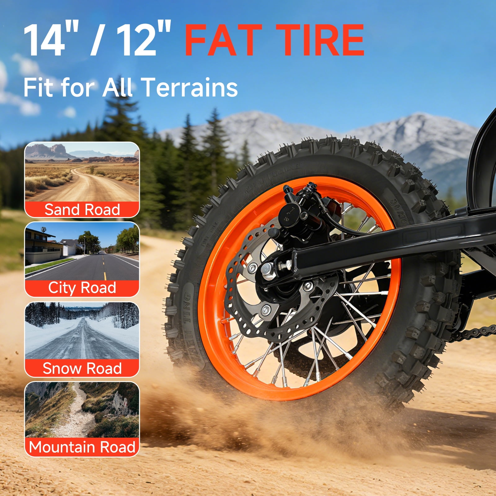 4500W Peak Electric Dirt Bike, 60V 28.8AH Battery Electric Motorcycle, 50MPH Max Speed & 60 Miles Range, Mid-Drive Motor, Dual Hydraulic Brakes, 14"/12" Fat Tire Off-Road E Bike for Adults, IP65 Wate