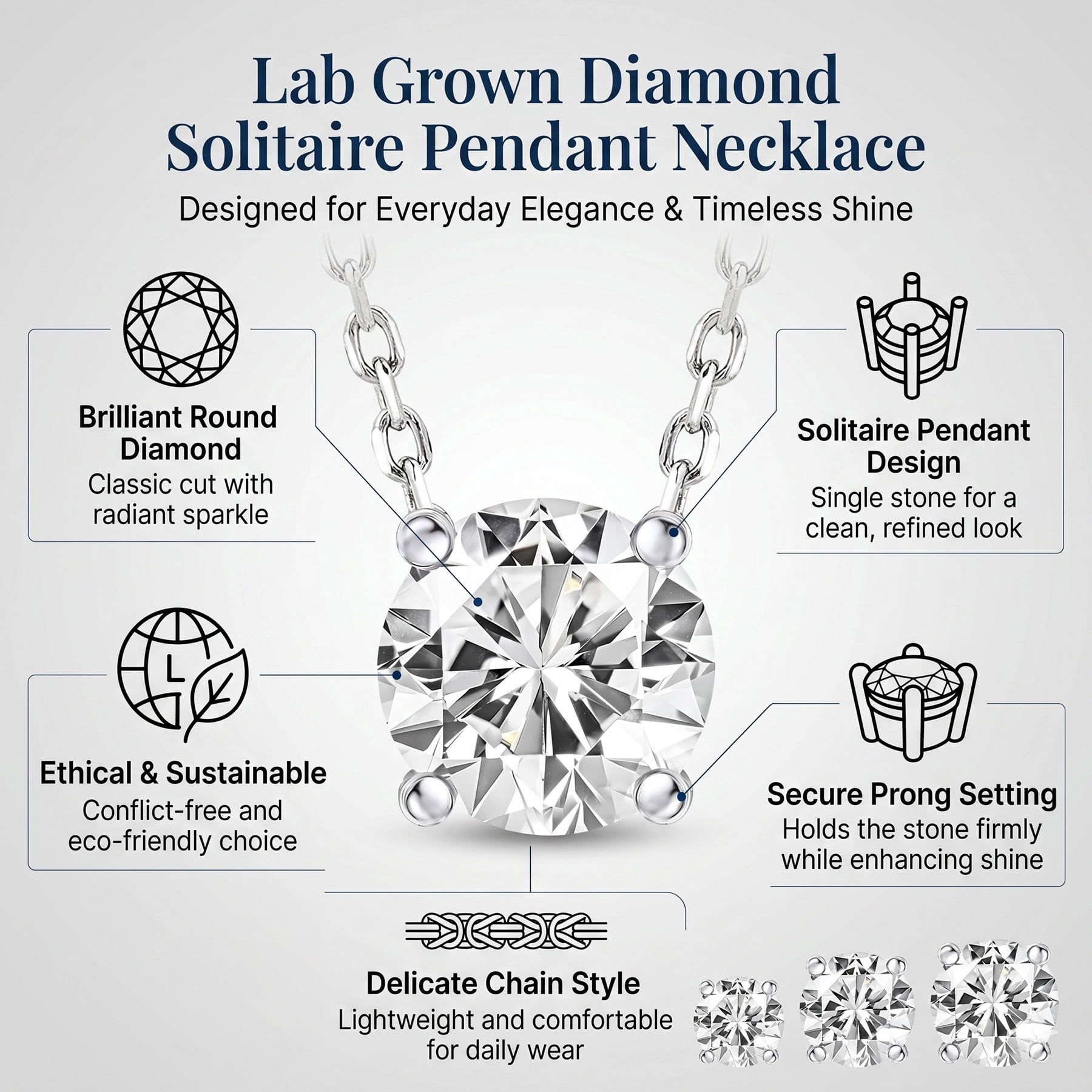 JeenMata Lab Grown Diamond 0.75 Carat Round Cut Classic Solitaire Pendant Necklace - in 18K White Gold Plating for Women