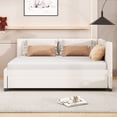 thumbnail image 2 of Linen Fabric Full Size Upholstered Bed Frame with Trundle Sofa Bed, Platform Bed Frame, Mid Century Bedframe, Wood Daybed, Wood Foundation(Beige, Full), 2 of 9