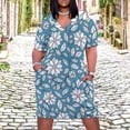thumbnail image 2 of Blue Background White Floral Pattern Women's Loose Short Sleeve Dress Casual Summer Plus Size Long Dresses with Pockets, 2 of 6