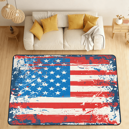 CURLYOOT American Flag Area Rugs for Living Room Bedroom 4 10 x 6 8 Washable Rug 4 of July Independence Day Floor Carpet with Non Slip Backing for Dining Room Indoor