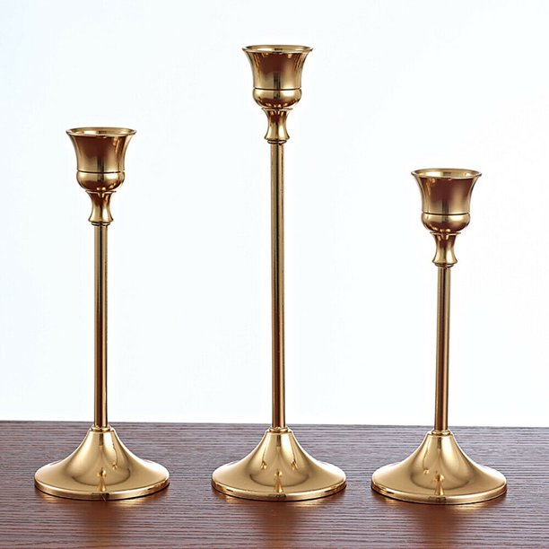 Set of 3 Tall Gold Candlesticks Modern Candle Holder Wedding Decor 15