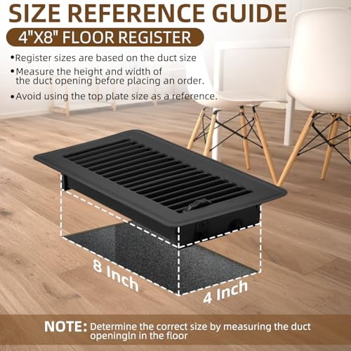 6 Pack 4" x 8" Floor Register- Heavy Duty Steel Walkable Floor Vent Covers - Easy Adjust Air Supply Lever - Vent Covers for Home Floor (Black, 4x8 Inches)