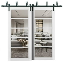 Sliding Closet Barn Bypass Doors | Quadro 4522 White Silk with Clear Glass | Sturdy 6.6ft Rails Hardware Set | Wood Solid Bedroom Wardrobe Doors -84" x 84" (2* 42x84)-Clear Glass