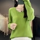 thumbnail image 3 of Suéter de lana merino 100 % para mujer, jersey básico con cuello en V, ropa de cachemira para otoño e invierno, prendas de punto suaves de manga larga, color liso, 3 of 5
