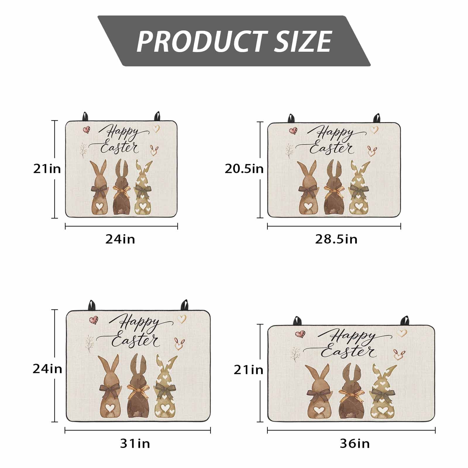 Happy Easter Stove Top Cover for Electric Stove, Heat-proof & Non Slip Glass Top Stove Cover Protector, Vintage Brown Rabbits Love Heart Balloon Kitchen Flat Cooktop Rubber Mat 24x21 Inches