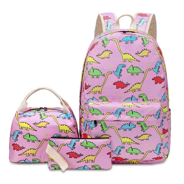 3Pcs/Set Kids Backpack Dinosaur Pattern Adjustable Straps Cartoon Bookbag Lunch Pen Bag for Primary School Students