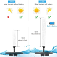 thumbnail image 3 of 3.0W Solar Fountain Pump for Bird Bath with 3.7V 1200mAh Battery Backup, Free Standing Portable Floating Solar Powered, 3 of 5
