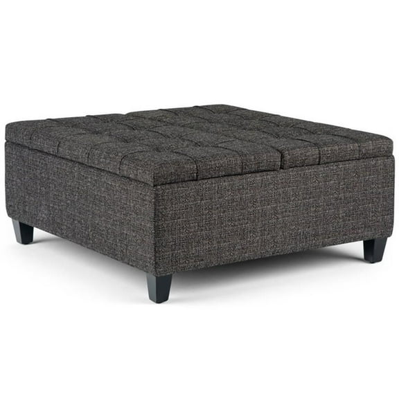 Trent Home 36" W Coffee Table Storage Ottoman in Ebony Gray Tweed Look Fabric