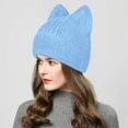thumbnail image 2 of Fgnfyis Women Crochet Slouchy Knit Wool Hat With Cat Ears Winter Warm Lined Earflap Cap Blue One Size, 2 of 5