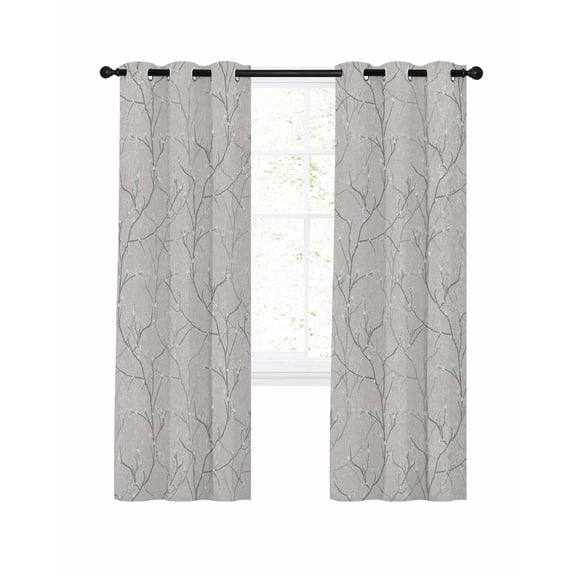 Grey Tree Branch Blackout Curtains for Bedroom Living Room, Retro Classic Art Grey Tree Branches Flower 84 In Long Thermal Insulated Room Darkening Drapes Grommet Window Treatments, 42 x 84 In
