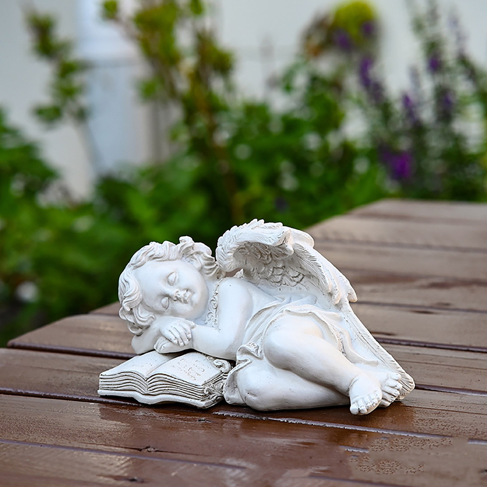 2 Packs Resin Angel Statue with Solar LED Light Outdoor Garden Decor for Patio Yard Memorial Gift Handmade Vintage Sculpture Durable Weatherproof Home Ornament