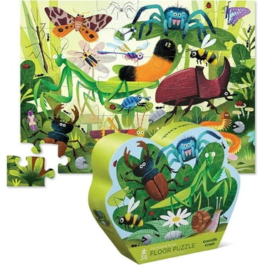 Crocodile Creek 36-Piece Jigsaw Floor Puzzle - Fun Floor Puzzles for Kids Ages 3-5 - Heavy-Duty Shaped Box for Storage - Backyard Bugs - 27" W x 20" H Finished
