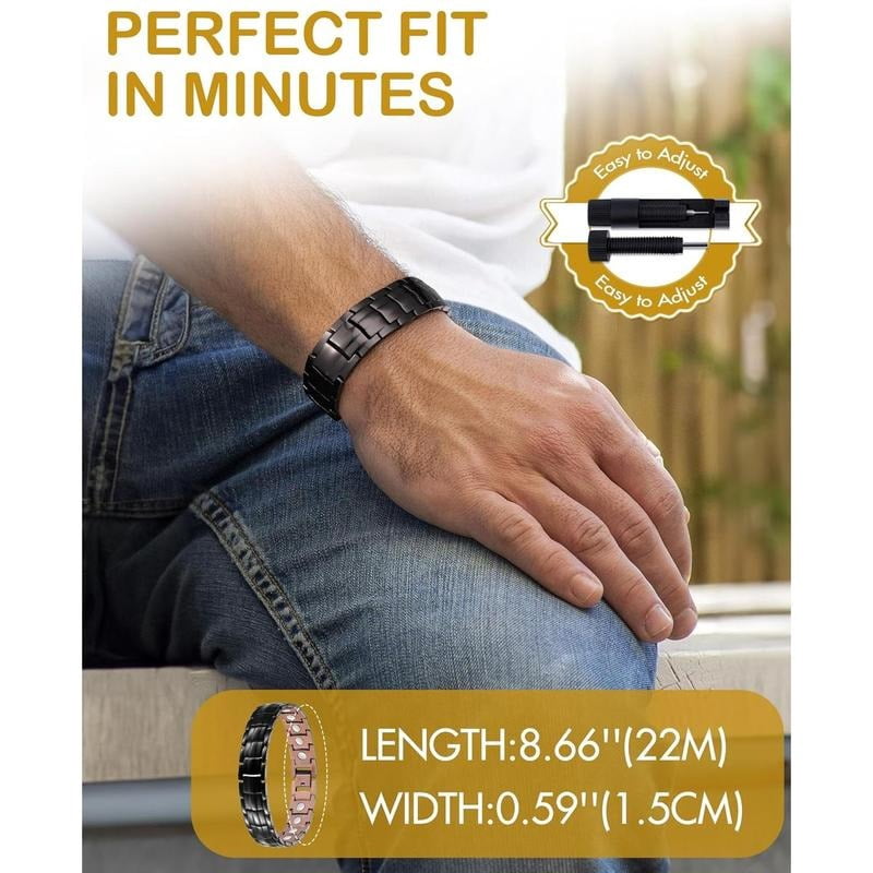 GMOX Men's Copper Bracelet,3X Strength 99.99% Pure Copper Magnetic Bracelets,Adjustable Length