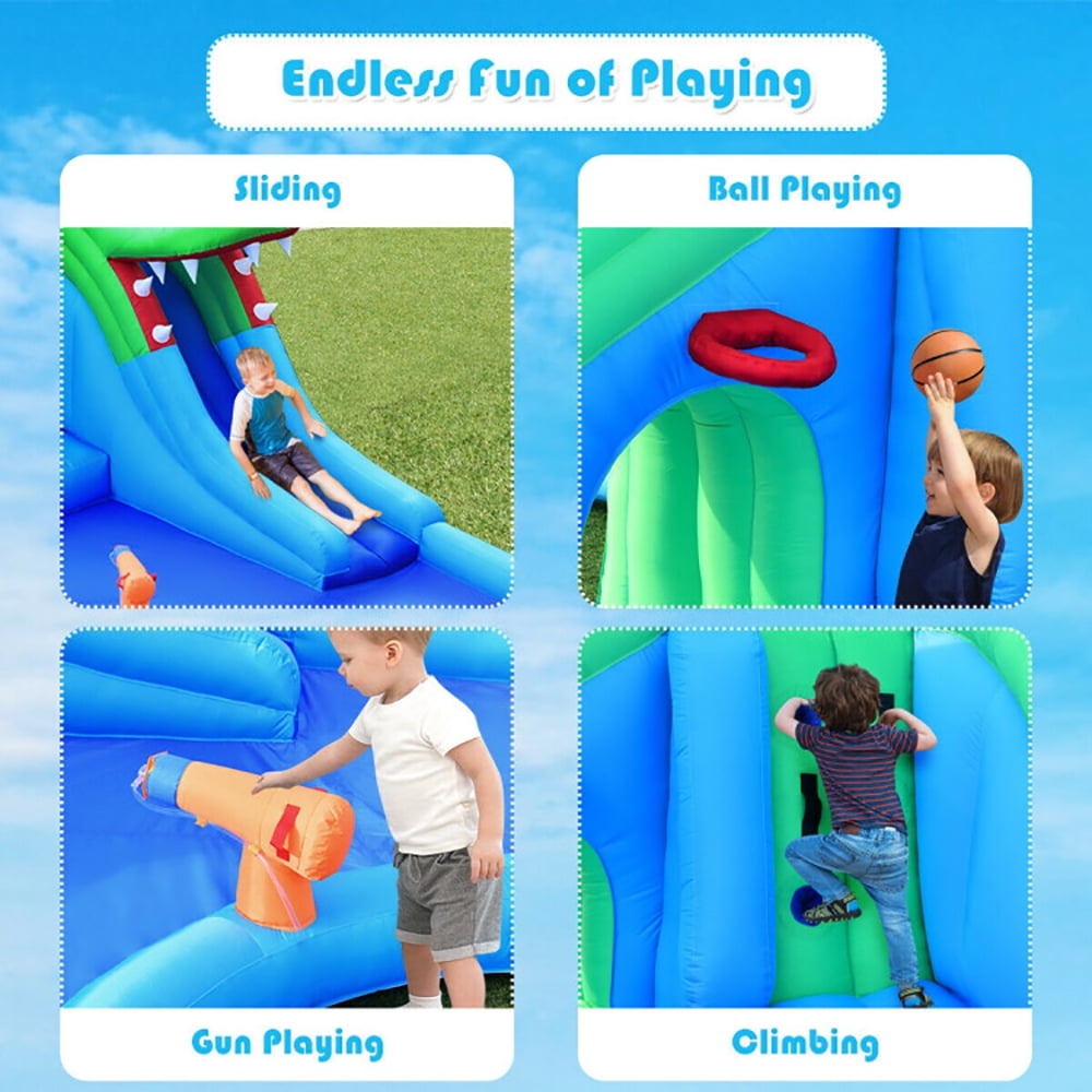 Aimee Lii Inflatable Water Park Crocodile Bouncer Dual Slide Climbing Wall without Blower, Bounce House Water Slide for Kids 5-10