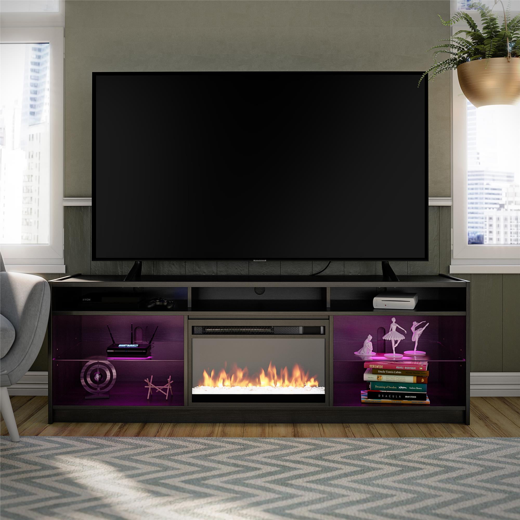 Ameriwood Home Lumaria Fireplace TV Stand for TVs up to 75", Black Oak
