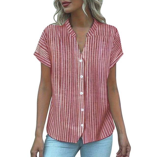 Camisa de Manga Corta con Cuello en V para las Mujeres, Blusa de Verano Elegante Y de Moda en Poliéster Suave Ligero