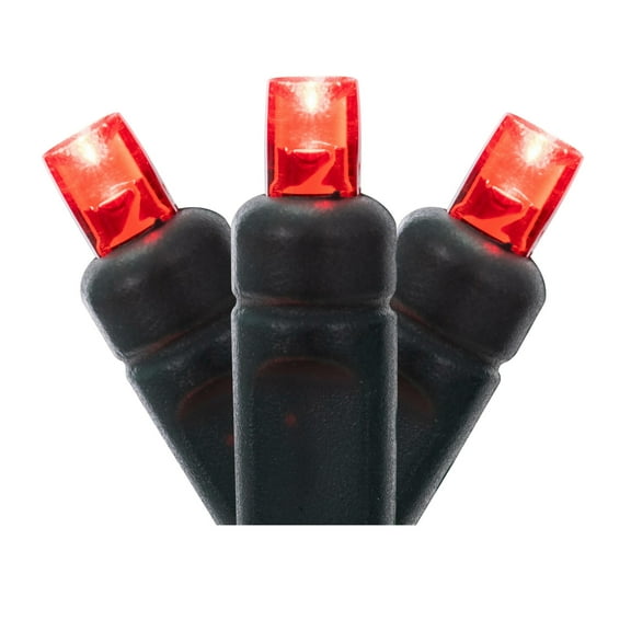 Vickerman 50 Red Wide Angle LED Light on Green Wire, 25' Christmas Single Mold Light Strand