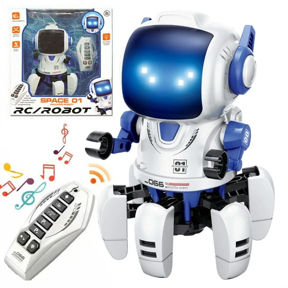 Lvelia RC Robot Toy for Kids,Intelligent Programmable Remote Control Walking Singing Dancing Interactive Smart Robot with Auto-Demon, Music and LED Eyes, Birthday Gift for 3  Years Old Boys Girls