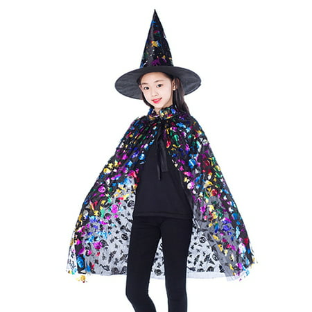 SHOPFIVE Chic  Boy Girl Kids Children Halloween Costumes Witch Wizard Spider Cloak Gown Robe And Hat Cap Halloween Cosplay