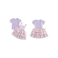 thumbnail image 3 of Aojekbee Little Girl Summer Outfits Solid Ribbe Short Sleeve T-Shirt with Floral Print Overall Dress, 3 of 10