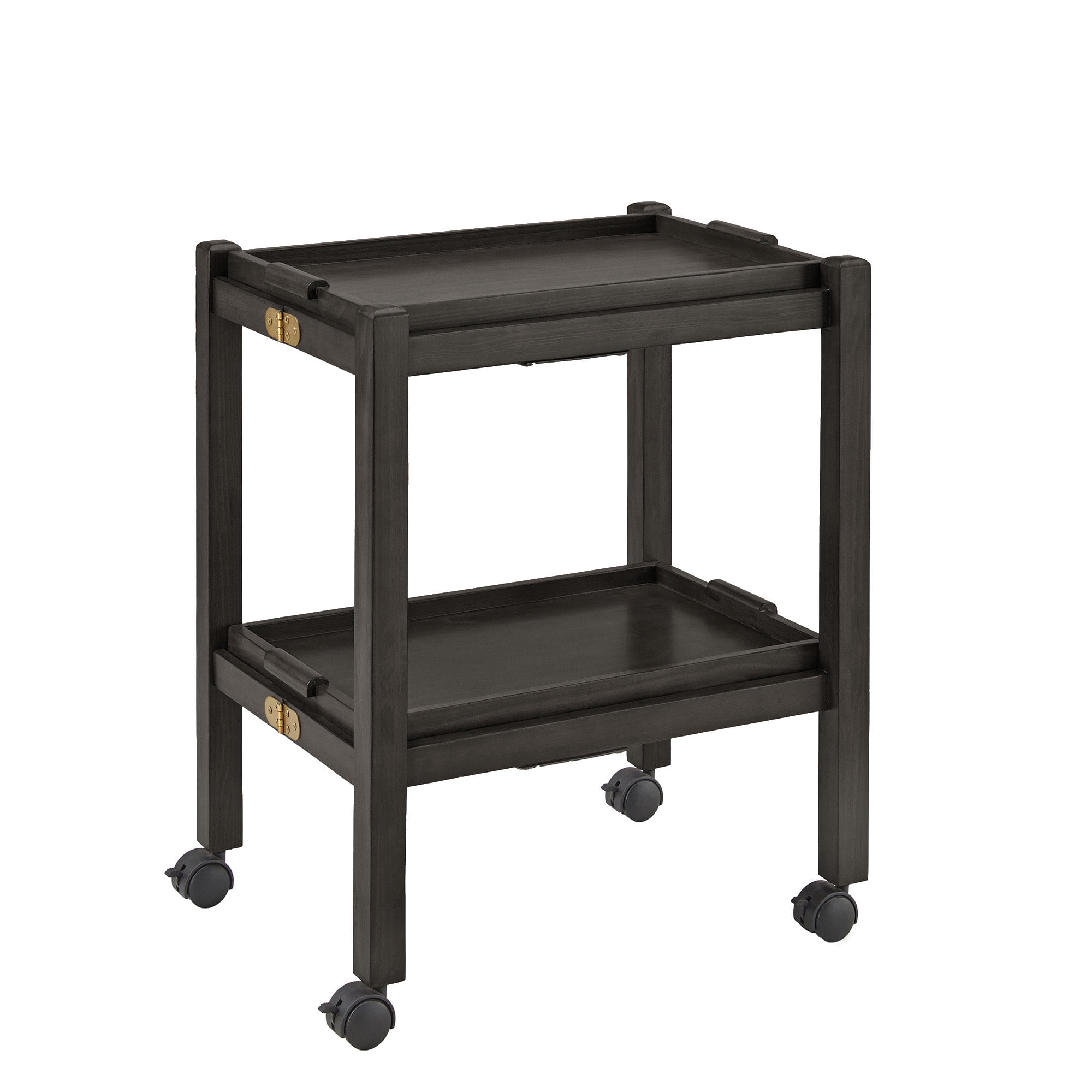 Weston Home Telluride Wood Finish Folding Bar Cart with Two Detachable Trays, Black Finish