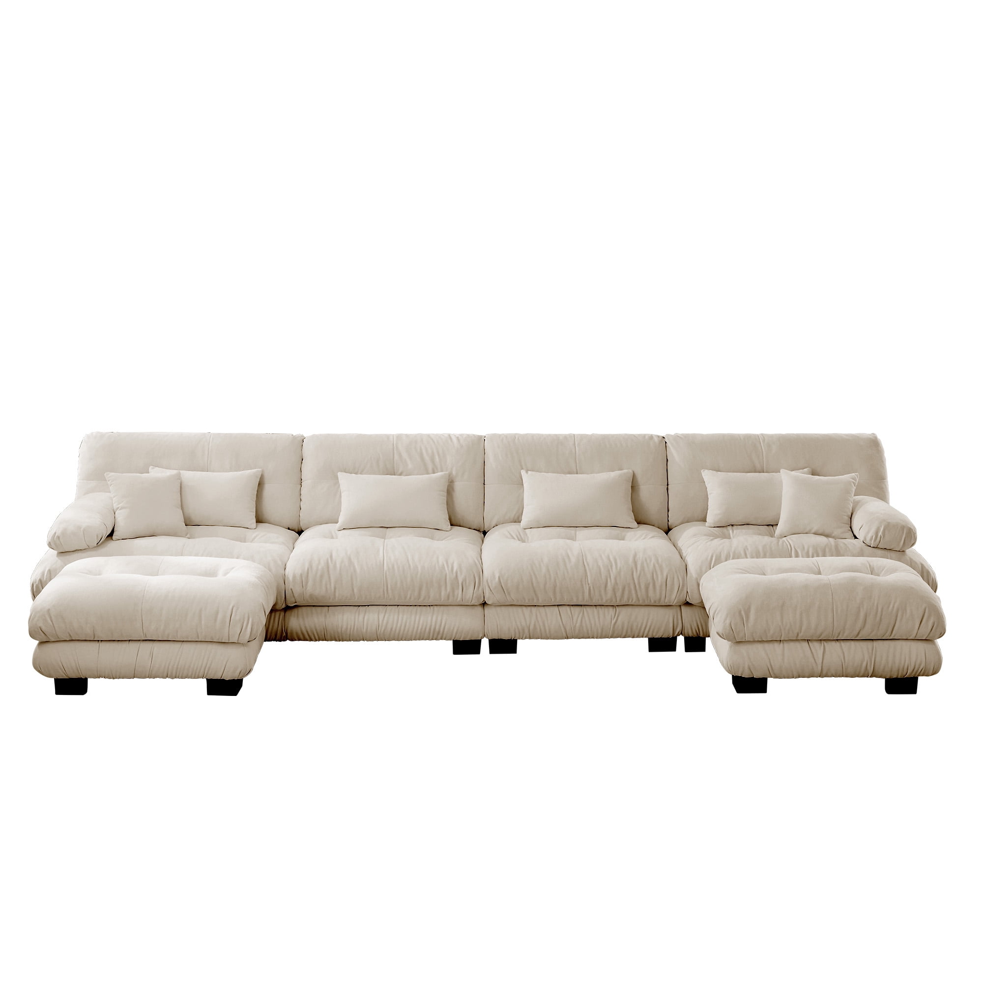 Gewnee White Chenille Cloud Couch 2 Seater Sofa for Living Room, Chenille 2 - Seat sofa with 2 Lumbar pillows and 2 throw pillows,
