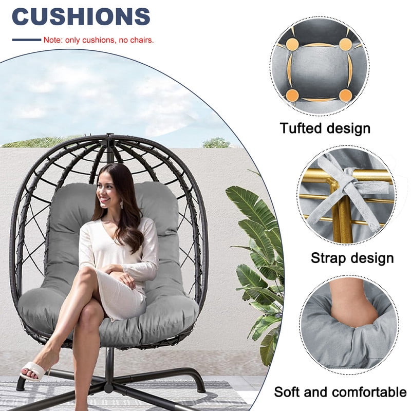 Outdoor Egg chair cushion replacement,Waterproof hanging hammock swing chair cushions,Papasan Rocking Chair pad for Patio Bedroom Porch Garden（Light gray）