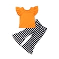 thumbnail image 3 of 1-6T Toddler Baby Girl Halloween Clothes Set Smil Face Ruffle Sleeve Shirt Top +Flare Pants Outfit, 3 of 7