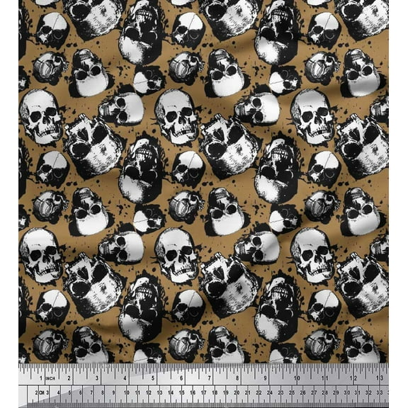 Soimoi Cotton Duck Fabric Horror Skull Halloween Print Fabric by The Yard 42 Inch Wide