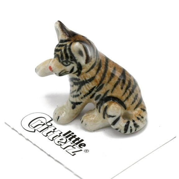 Little Critterz Tiger Cub "Sneak" Handcrafted - Home Decor Animal Decorative Figurine Birthday Gift - Miniature Porcelain Figurine