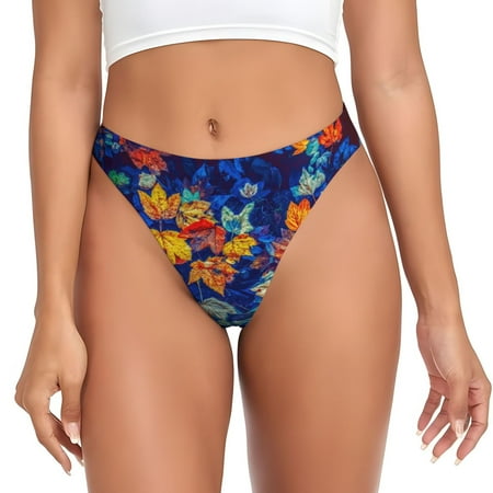 Sigee Colorful Fall Leaves for Women s G-String Panty  Low Rise  Soft Lace Perfect for Everyday Wear or Special Occasions-Large