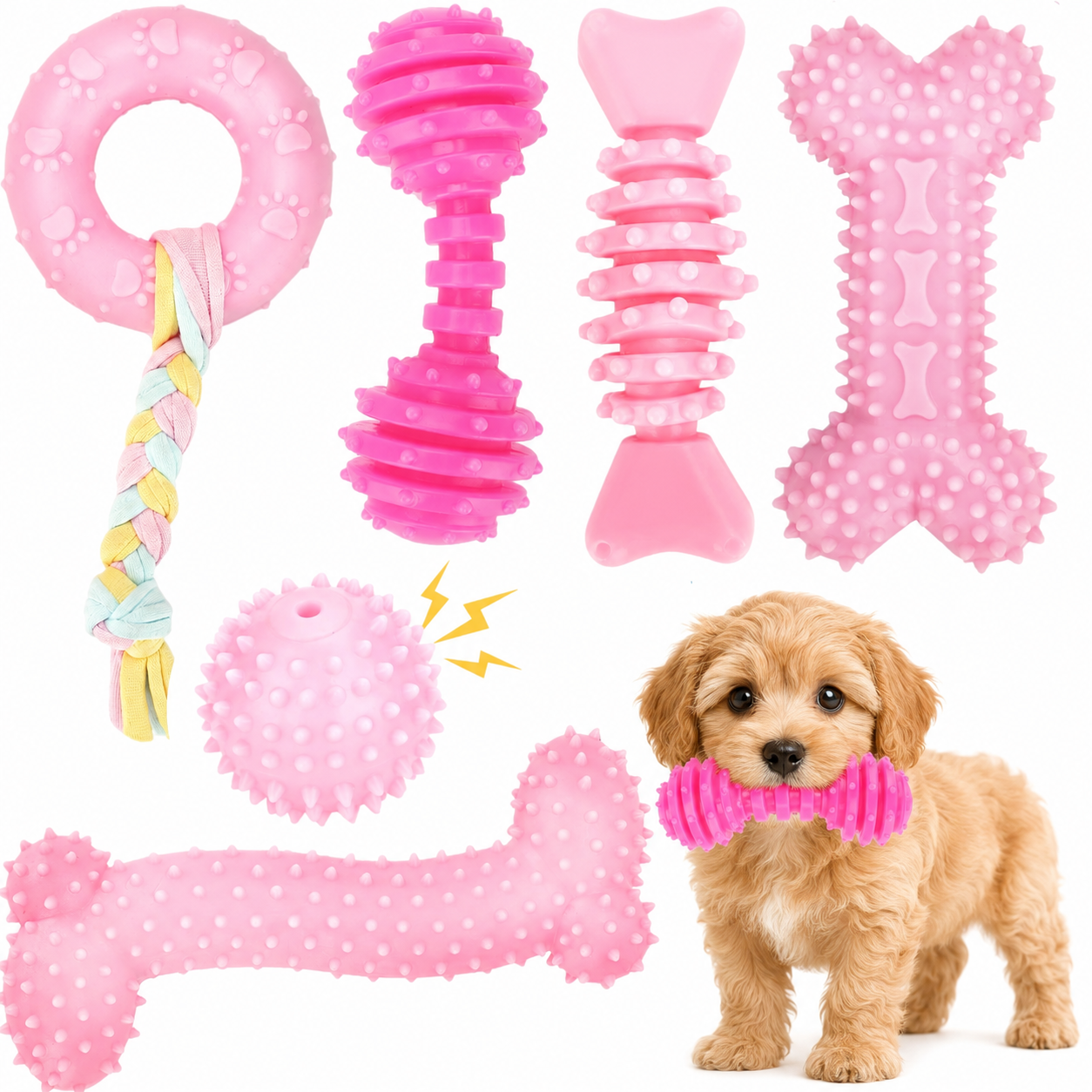 COUTEER Puppy Toys, 6-Pack Dog Chew Set, Pink photo 1