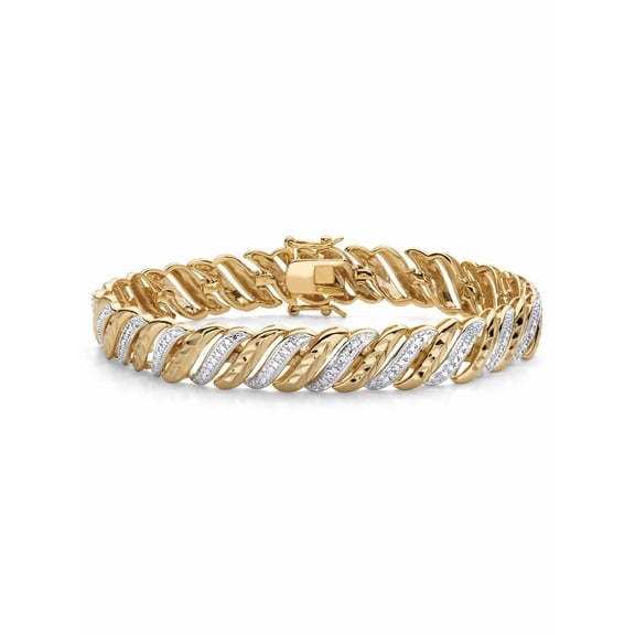 PalmBeach Jewelry Diamond Cut Diamond Accent Platinum or 18k Gold Plated Two-Tone S-Link Bracelet 7.5"