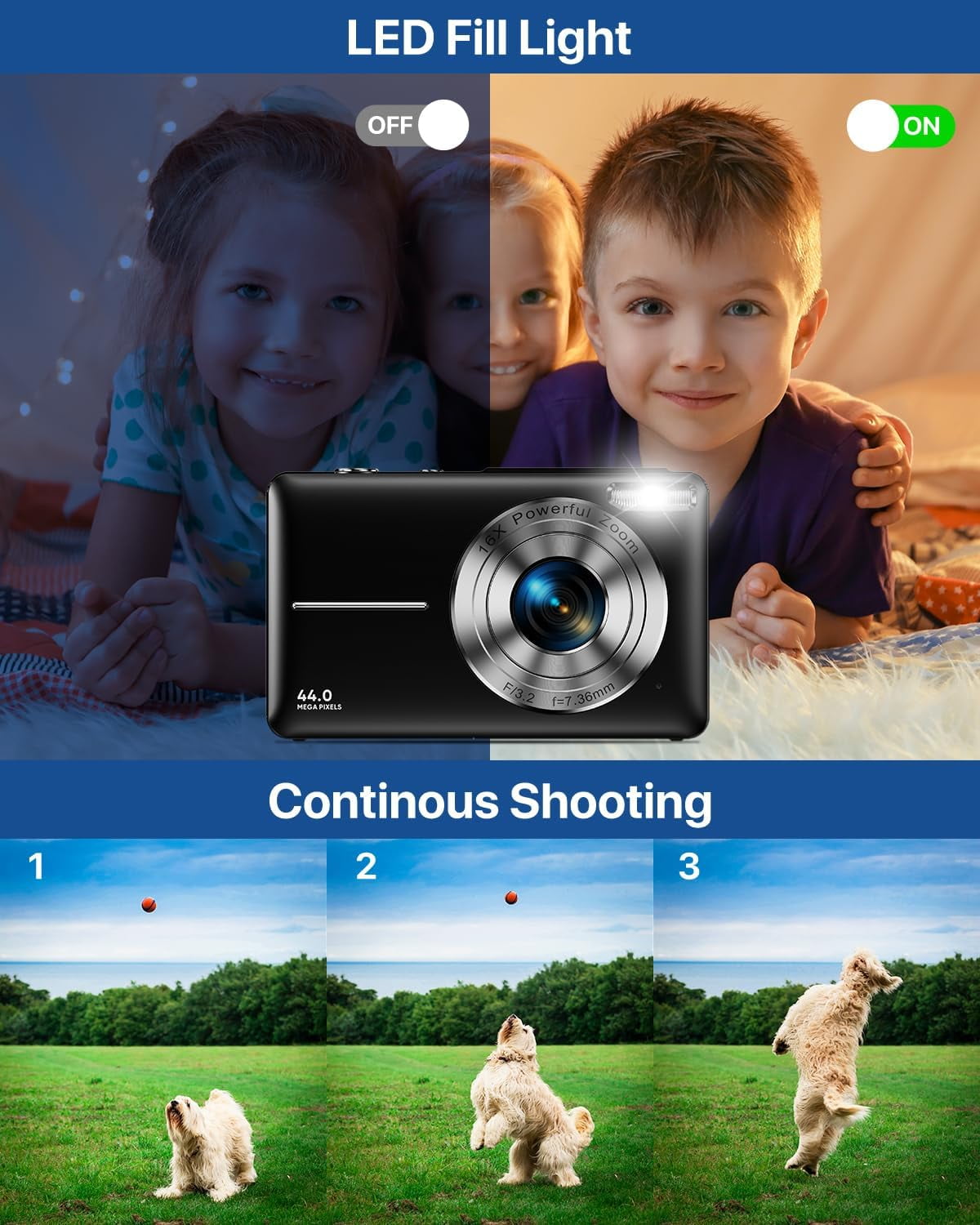 Digital Camera,FHD 1080P Digital Camera for Kids Video Camera with 32GB Card 16X Digital Zoom, Compact Point and Shoot Camera Portable Small Camera for Teens Students Boys Girls Seniors(Black)