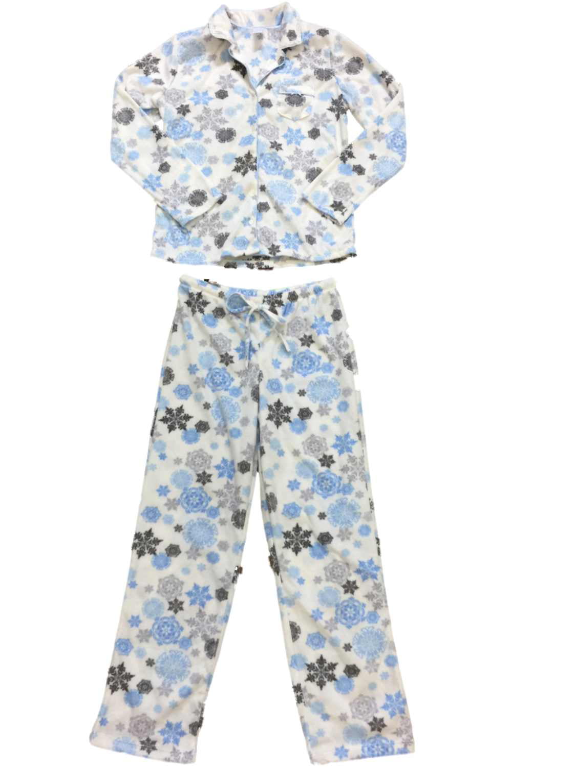 Adonna - Womens White Blue & Gray Snowflake Fleece Pajamas Fuzzy Sleep ...