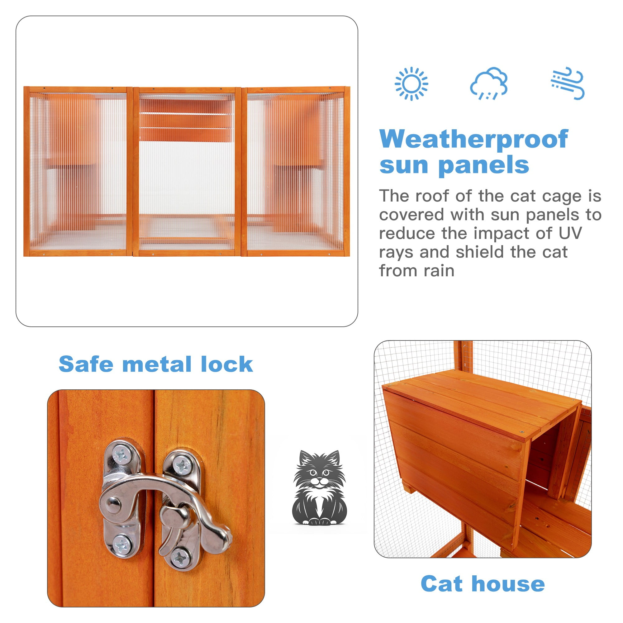 Pefilos 70" Outdoor Cat House for Large Cats, Enclosure Wood Cat Cage with Platforms and Small House, Kitty Catio Condo Playpen, Orange Pefilos 70" Outdoor Cat House for Large Cats, Enclosure Wood Cat Cage with Platforms and Small House, Kitty Catio Condo Playpen, Orange