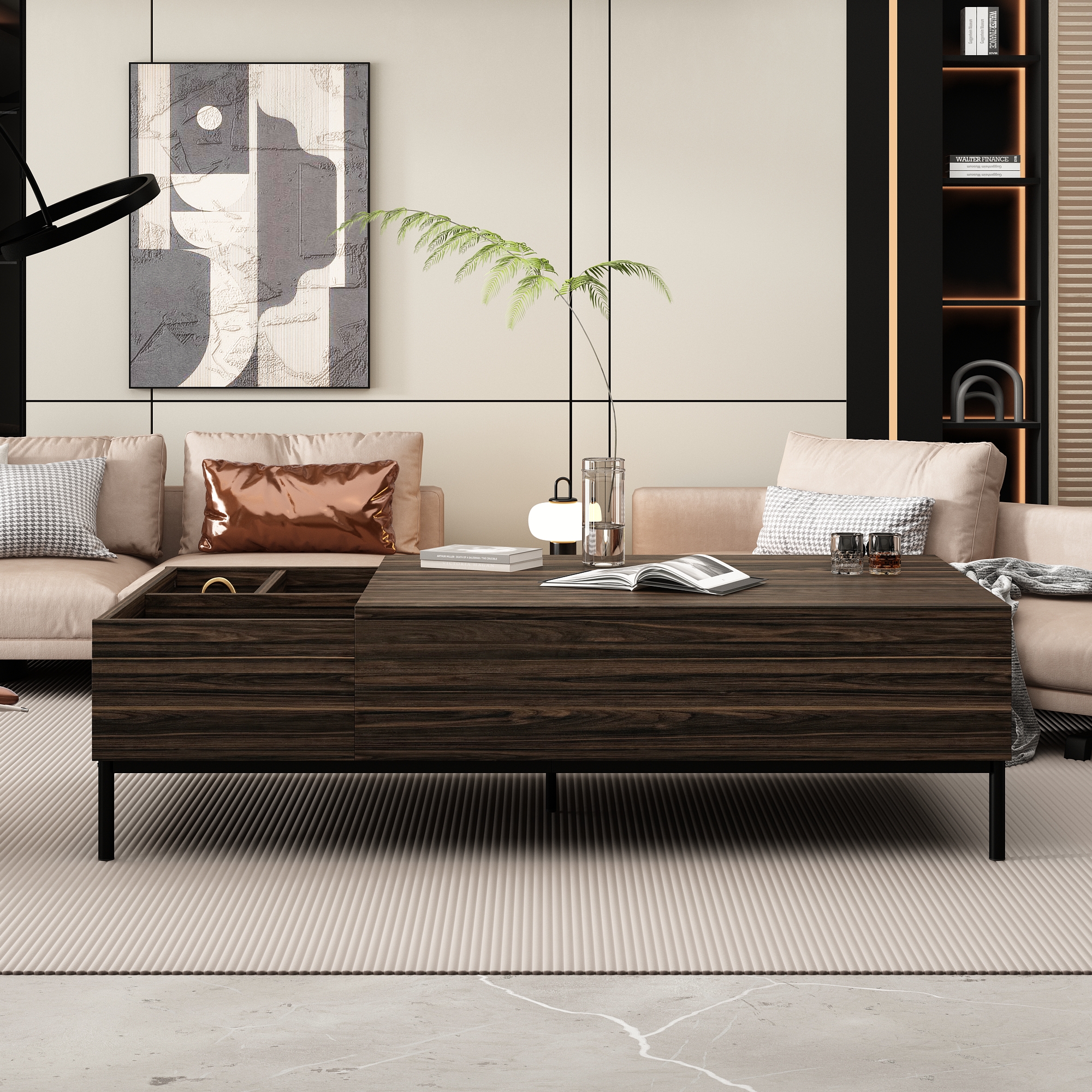 FUFU&GAGA Lift Top Coffee Table, Wooden Center Table with Storage