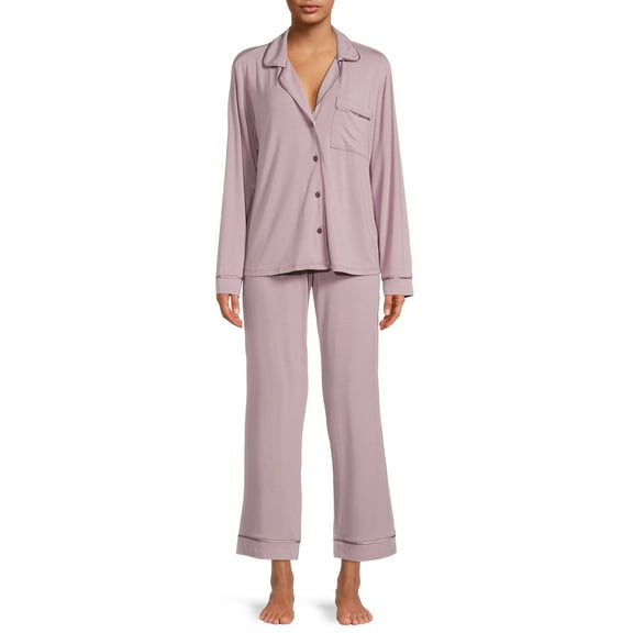 Sealy Women’s Long Sleeve Notch Collar Top and Pants Sleepwear Set, 2-Piece