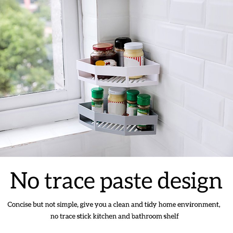 Wall Mounted Bathroom Storage Shelf Self-adhesive Kitchen Corner Holder Rack