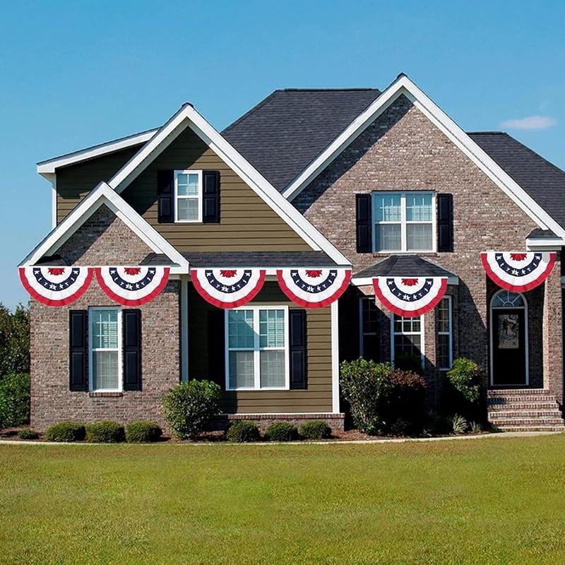 American Pleated Fan Flag, 3 x 1.5 Ft USA Patriotic Half Fan Bunting, Indoor Outdoor 4th of July Memorial Day 250th Anniversary Decorations (12 Pcs)