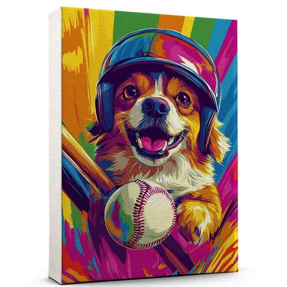 Tibetan Spaniel Dog Stretched Canvas Size 8x12 Baseball Canvas – Cute Tibetan Spaniel Canvas Wall Art of Puppy Playing Baseball, Perfect for Dog and Sports Fans