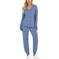 thumbnail image 3 of UVN Pajamas Sets for Women Long Sleeve Button Down Tops and Pants 2 Piece Outfit Fall Sleepwear Pjs Lounge Sets with Pockets, 3 of 9