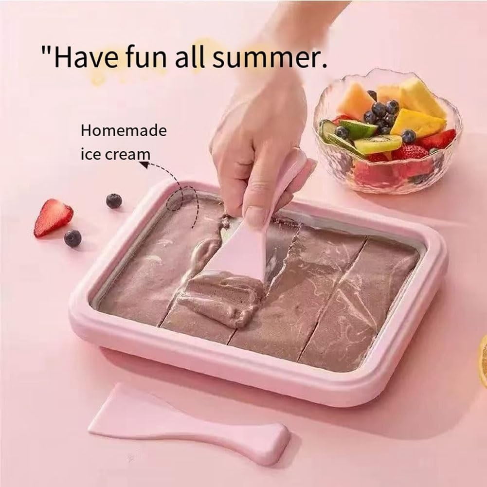 Rolled Ice Cream Maker with 2 Scrapers Instant Ice Cream Maker, Instant Gelato Pan/Roll, Homemade DIY for Fun Parent-Child Activities Families (Pink)