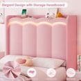 thumbnail image 4 of Hiphuta Twin Size Bed with Power Outlet & LED, Upholstered Princess Beds with Drawer, Twin Beds with Headboard Storage, Pink, 4 of 8