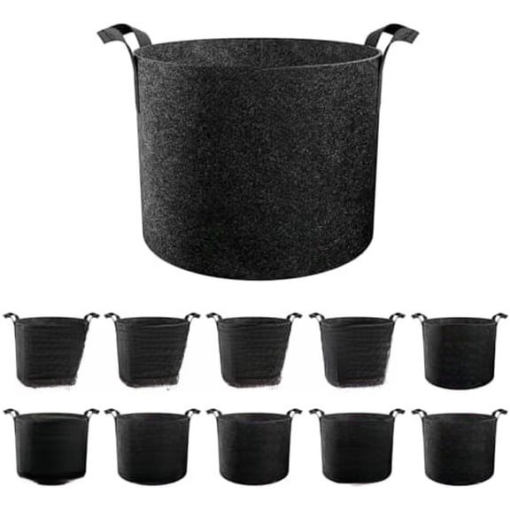 10-Pack 1 Gallon Grow Bags, Reinforced Planter Fabric Pots for Gardening Black