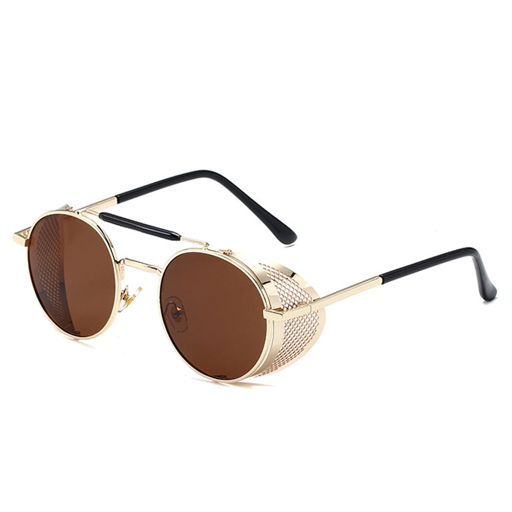 punk Leather Side Shields Sunglasses Gradient Uv400 Protection Round Metal  Optical Glasses Frame Men Women FML - AliExpress