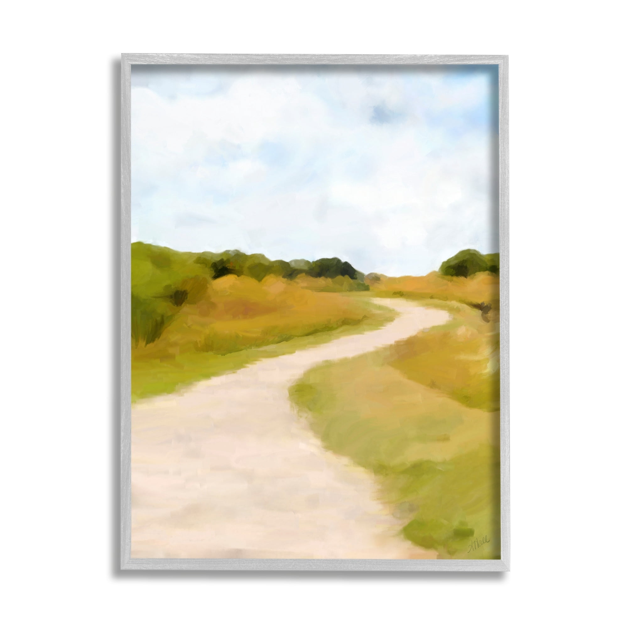 Stupell Industries Countryside Landscape Grassland Path Nature Vegetation Painting Gray Framed Art Print Wall Art, Design by Amy Hall