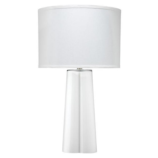 Benzara BM241115 Table Lamp with Glass Body & Fabric Drum Shade, White