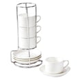 thumbnail image 3 of 4 tazas de café de cerámica con platillo y rejilla, tazas de café con leche multifuncionales Blanco, 3 of 9